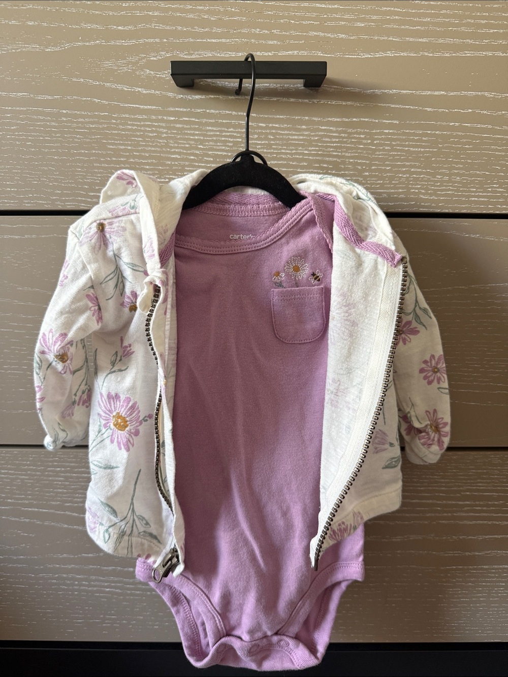 Carter's Purple Bodysuit with White Floral Zip Hoodie